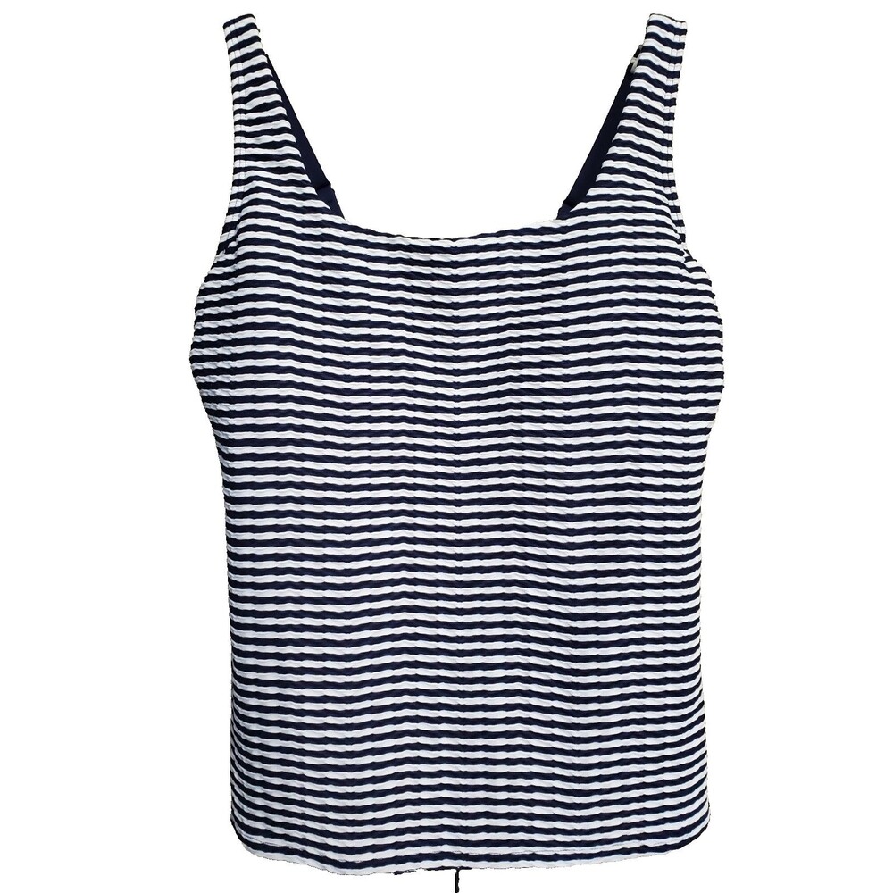 Lands' End Blue Striped Textured Underwired Tankini Swim Top Size 12 DD